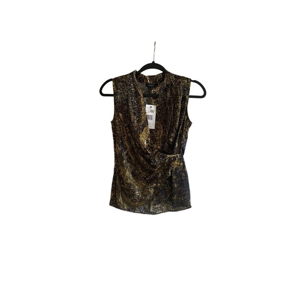 NWT Lafayette 148 New York Womans Olive100% Silk Sleeveless Top Size 0